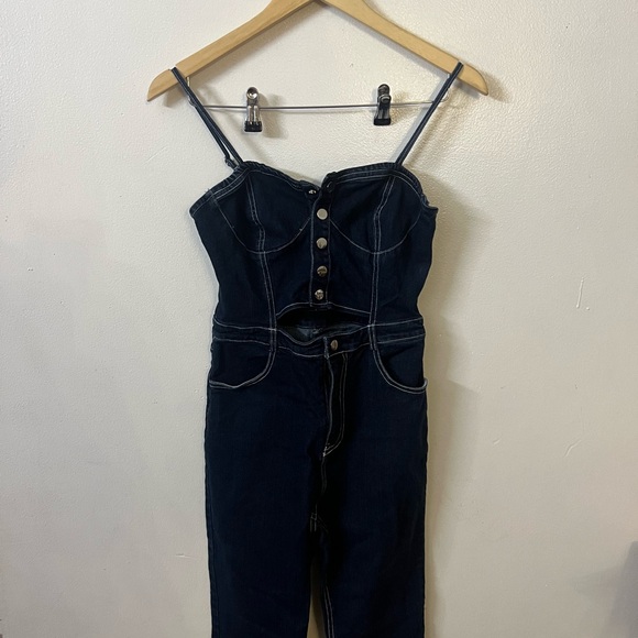 Women's Dark Blue Denim Jumpsuit - Picture 1 of 8